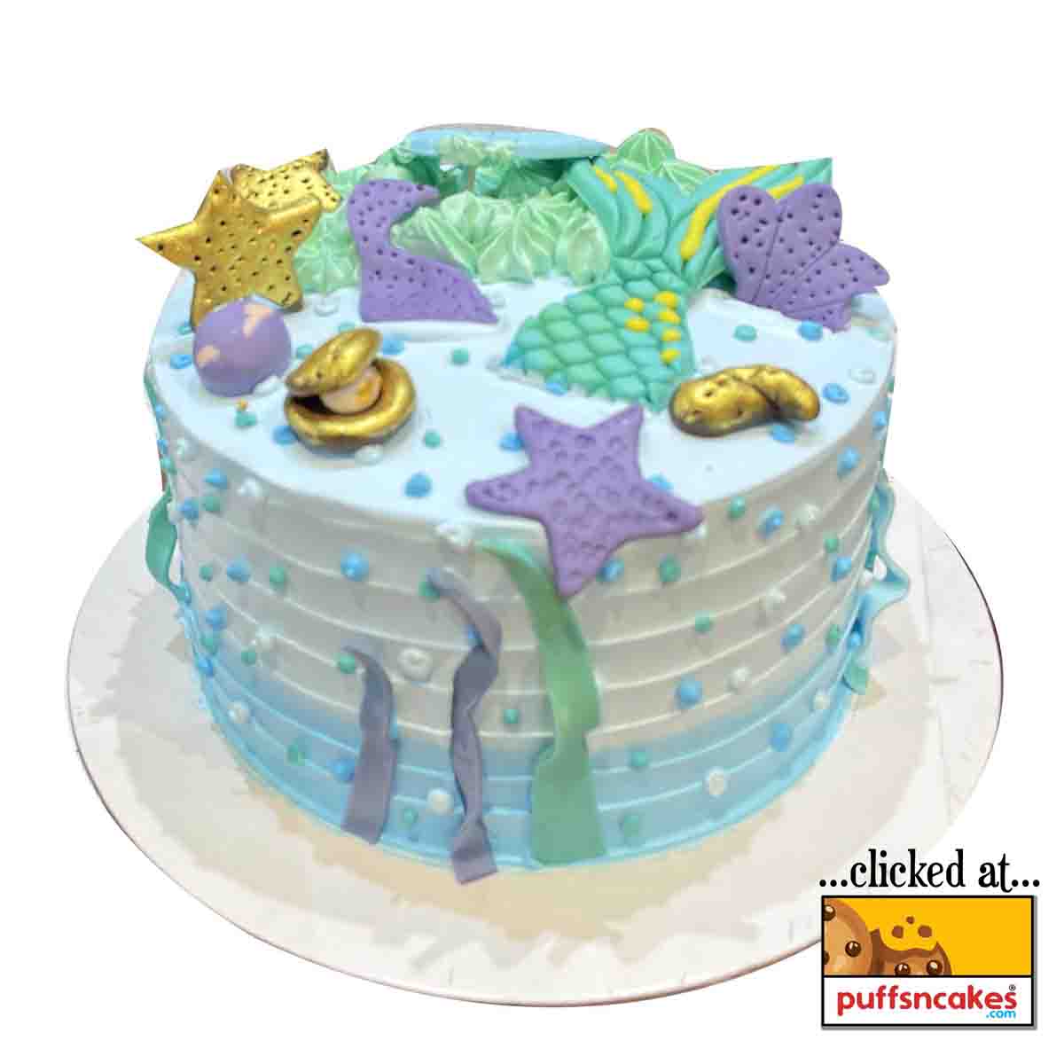 (1120) Aqua Water Ocean Theme Cream Cake
